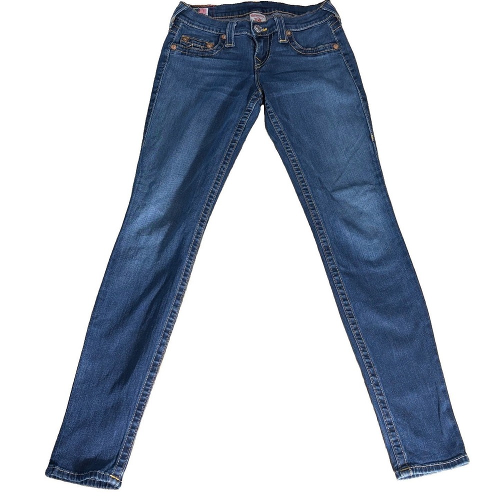 True Religion Women's Casey Stretch Skinny Fit Jeans 26 Medium Wash‎ Low Rise